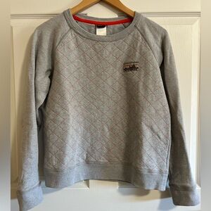 Women’s Patagonia Reclaimed Cotton Crew, Gray & Orange quilted sweatshirt, Ss S